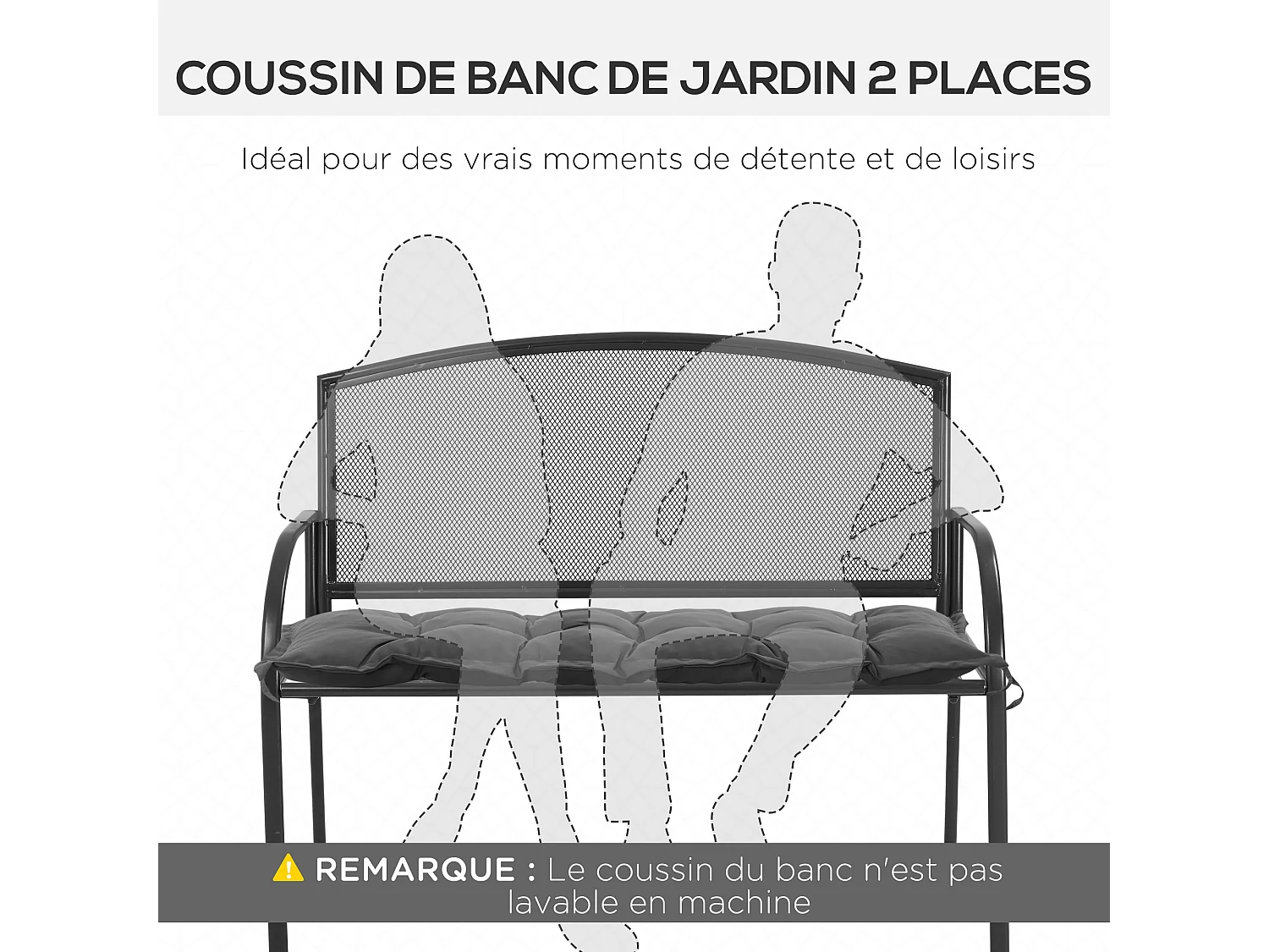 Coussin d'assise pour banc de jardin rembourrage épais 100 x 40 x 10 cm polyester gris