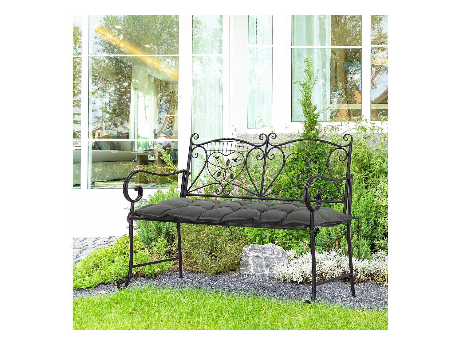 Coussin d'assise pour banc de jardin rembourrage épais 100 x 40 x 10 cm polyester gris