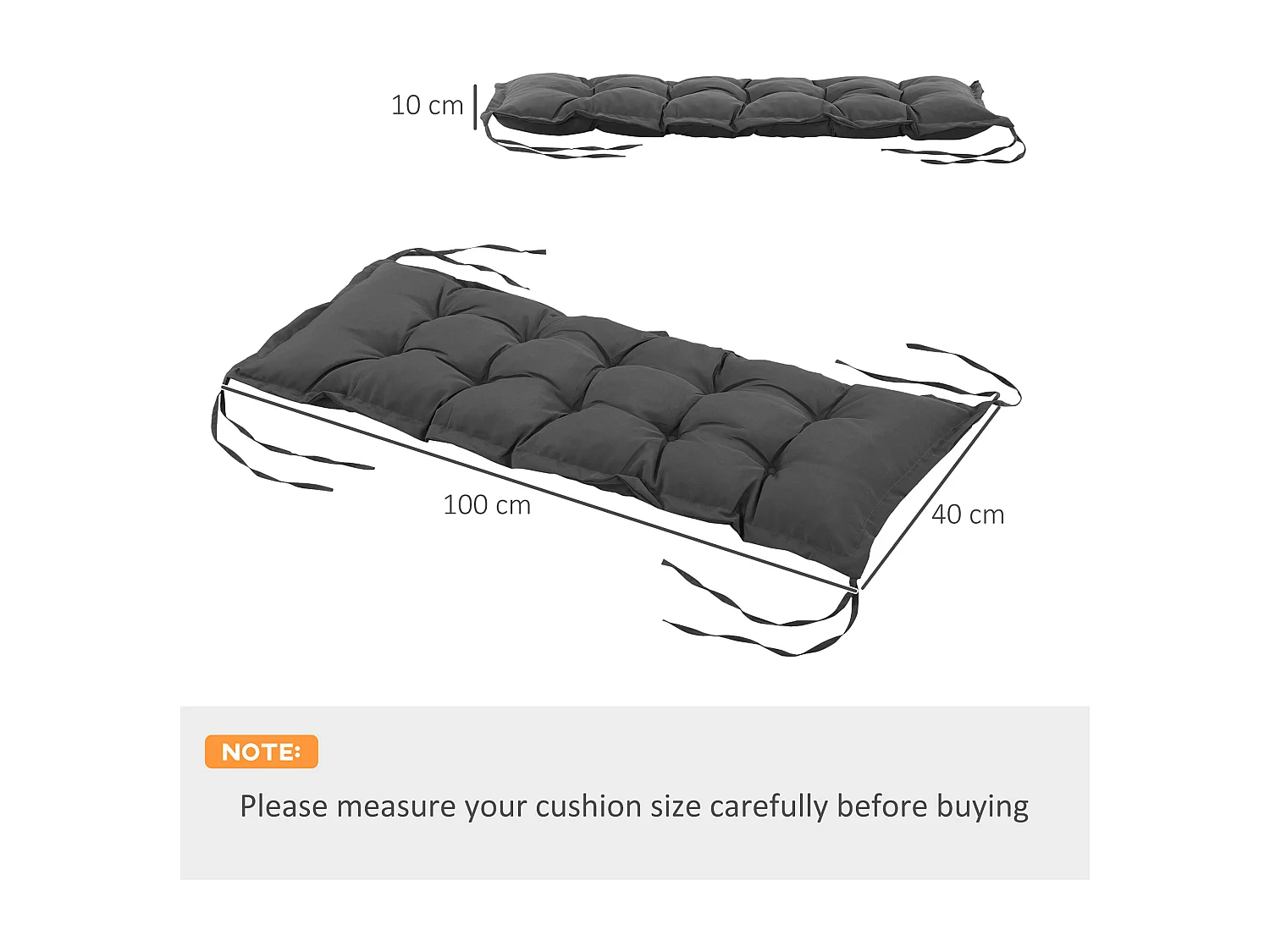 Coussin d'assise pour banc de jardin rembourrage épais 100 x 40 x 10 cm polyester gris