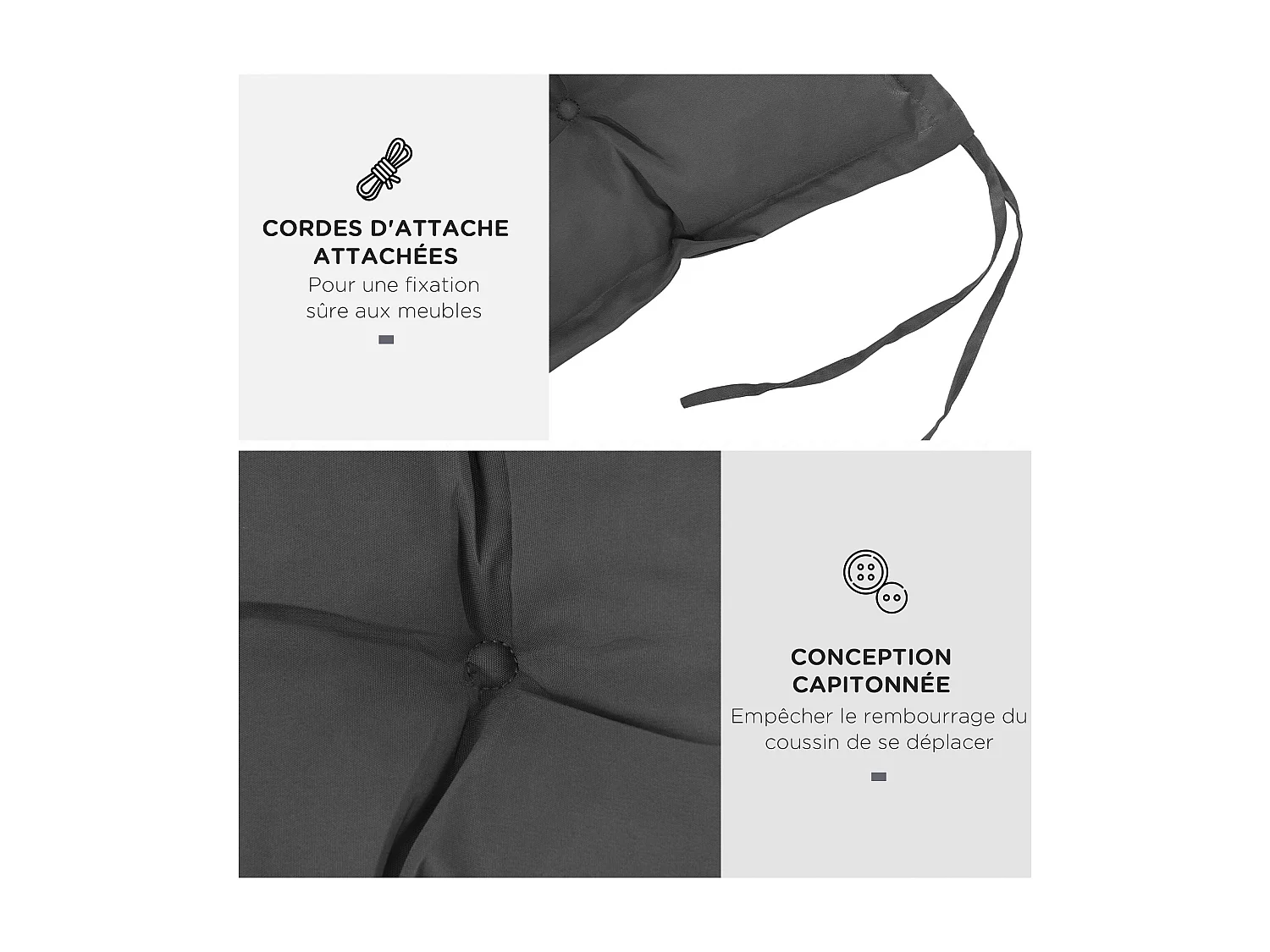 Coussin d'assise pour banc de jardin rembourrage épais 100 x 40 x 10 cm polyester gris