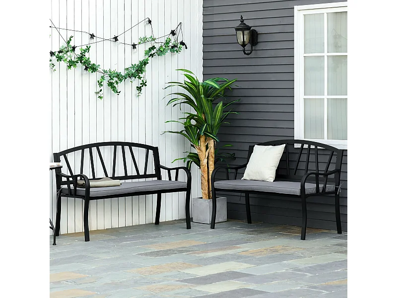 Coussins de banc de jardin déhoussables - coussins balancelle - lot de 2 - dim. 120L x 50l cm - rembourrage 5 cm - cordons d'attache - polyester gris