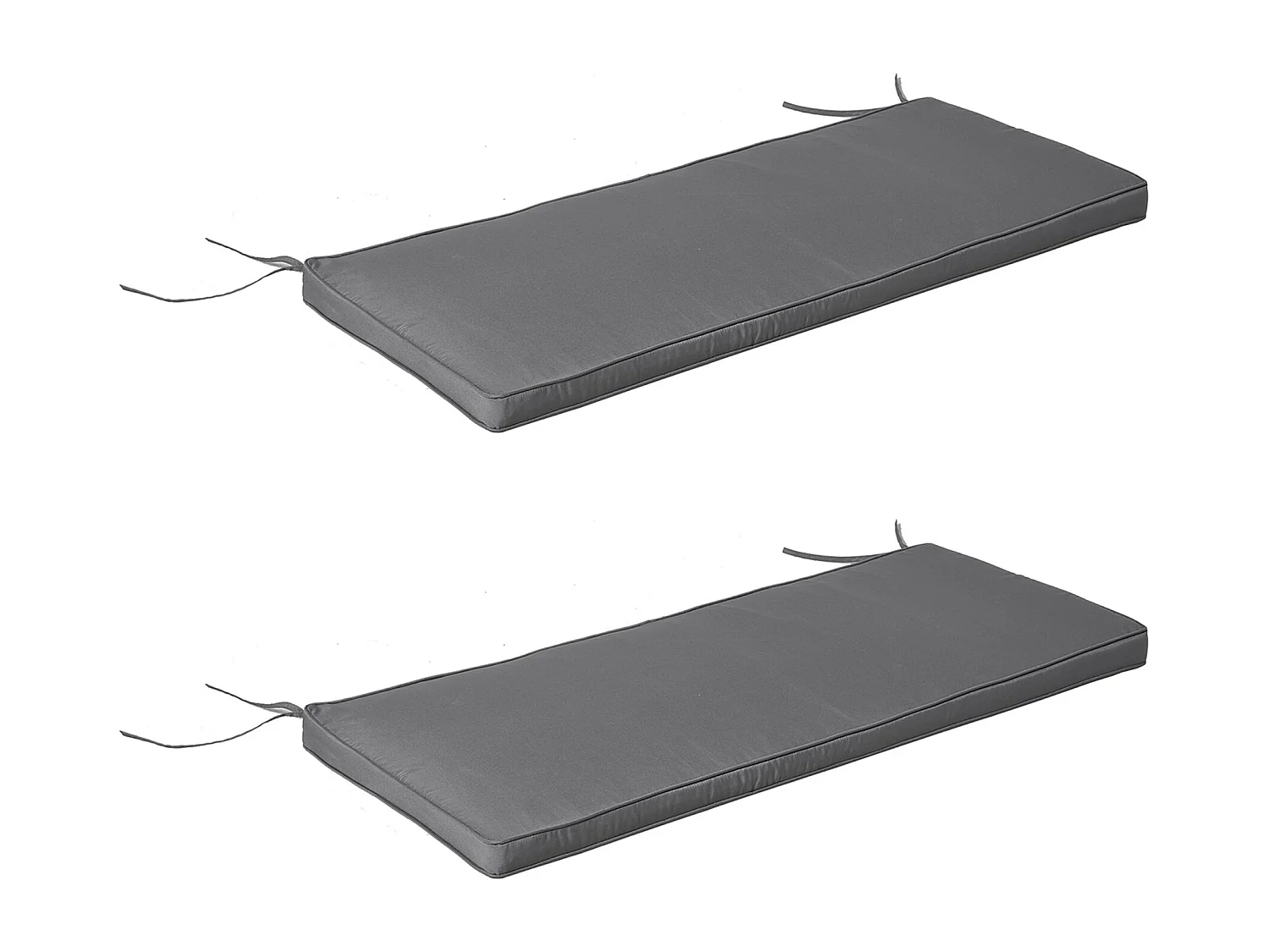 Coussins de banc de jardin déhoussables - coussins balancelle - lot de 2 - dim. 120L x 50l cm - rembourrage 5 cm - cordons d'attache - polyester gris