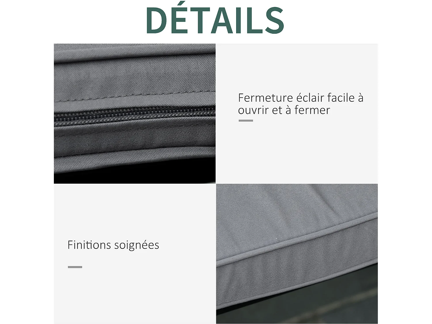 Coussins de banc de jardin déhoussables - coussins balancelle - lot de 2 - dim. 120L x 50l cm - rembourrage 5 cm - cordons d'attache - polyester gris