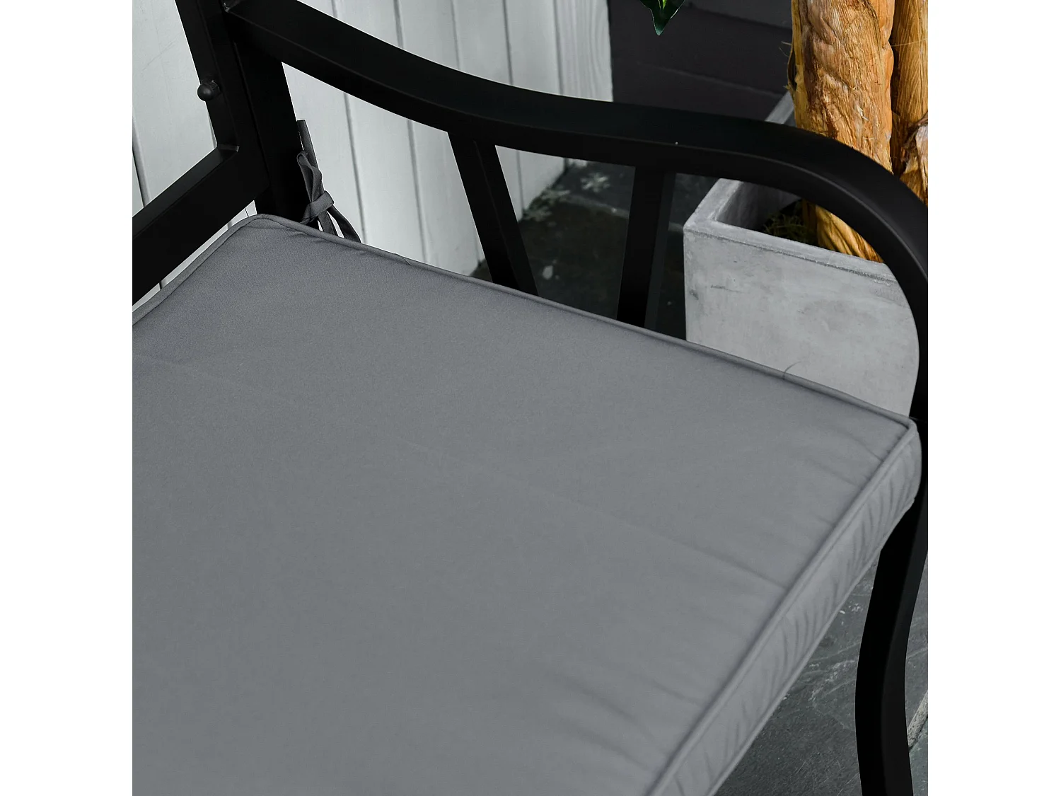 Coussins de banc de jardin déhoussables - coussins balancelle - lot de 2 - dim. 120L x 50l cm - rembourrage 5 cm - cordons d'attache - polyester gris