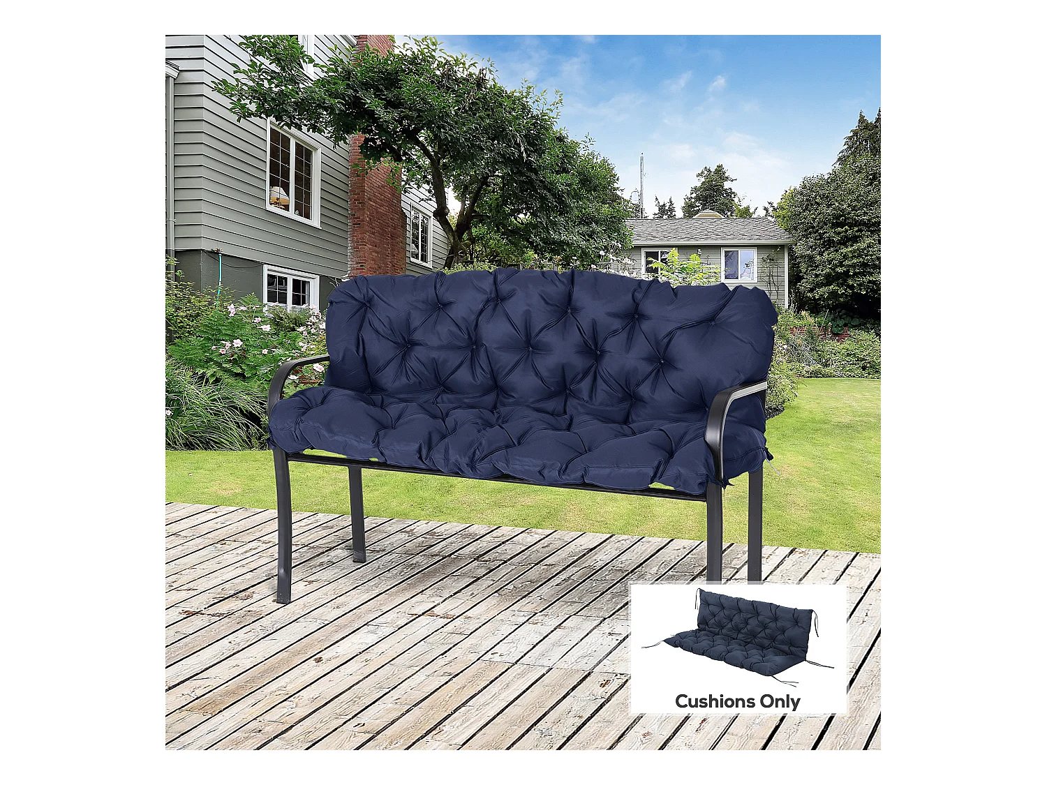 Coussin matelas assise dossier pour banc de jardin balancelle canapé 3 places grand confort 150 x 98 x 8 cm bleu