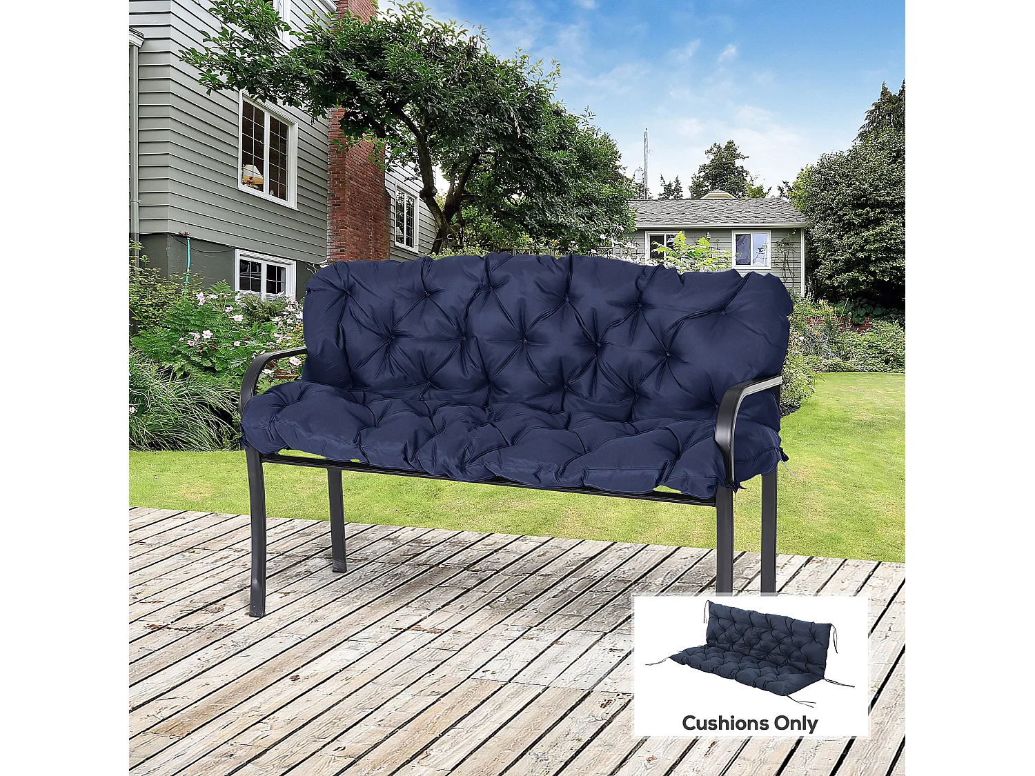 Coussin matelas assise dossier pour banc de jardin balancelle canapé 3 places grand confort 150 x 98 x 8 cm bleu