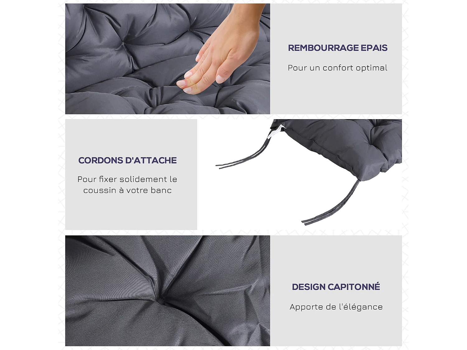 Coussin matelas assise dossier pour banc de jardin balancelle canapé grand confort 100 x 98 x 8 cm gris