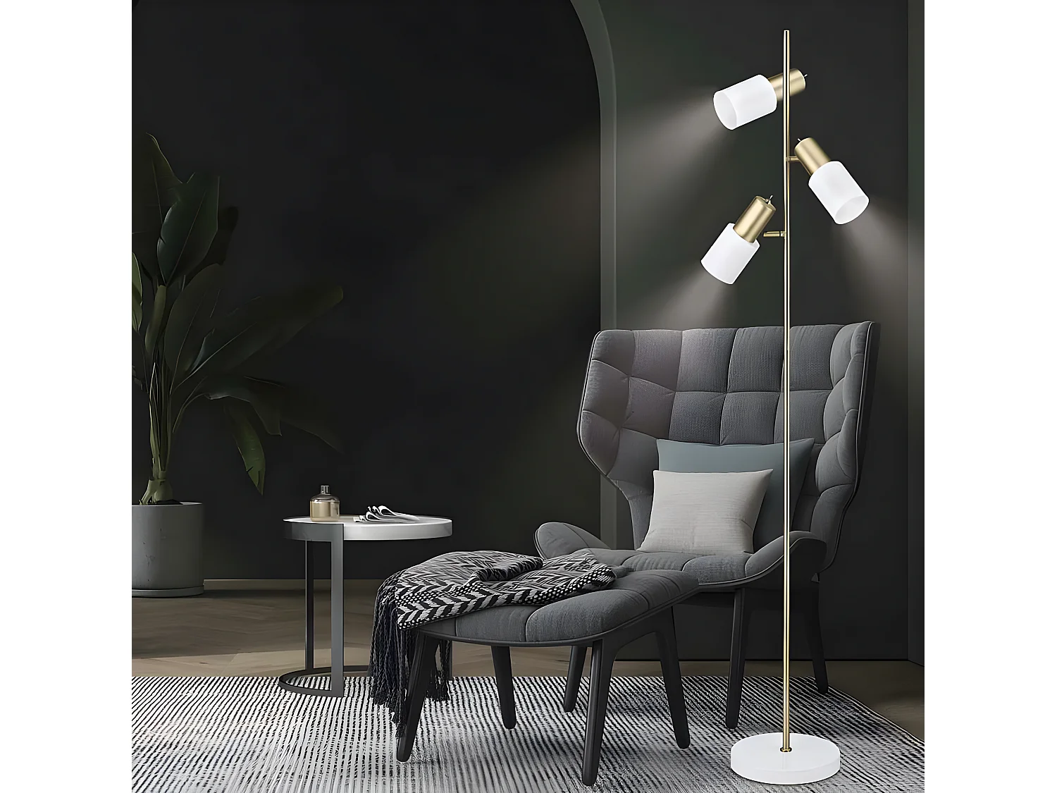 Lampe debout de 3 lumières avec focus modèle MAENA doré ALEMAR
