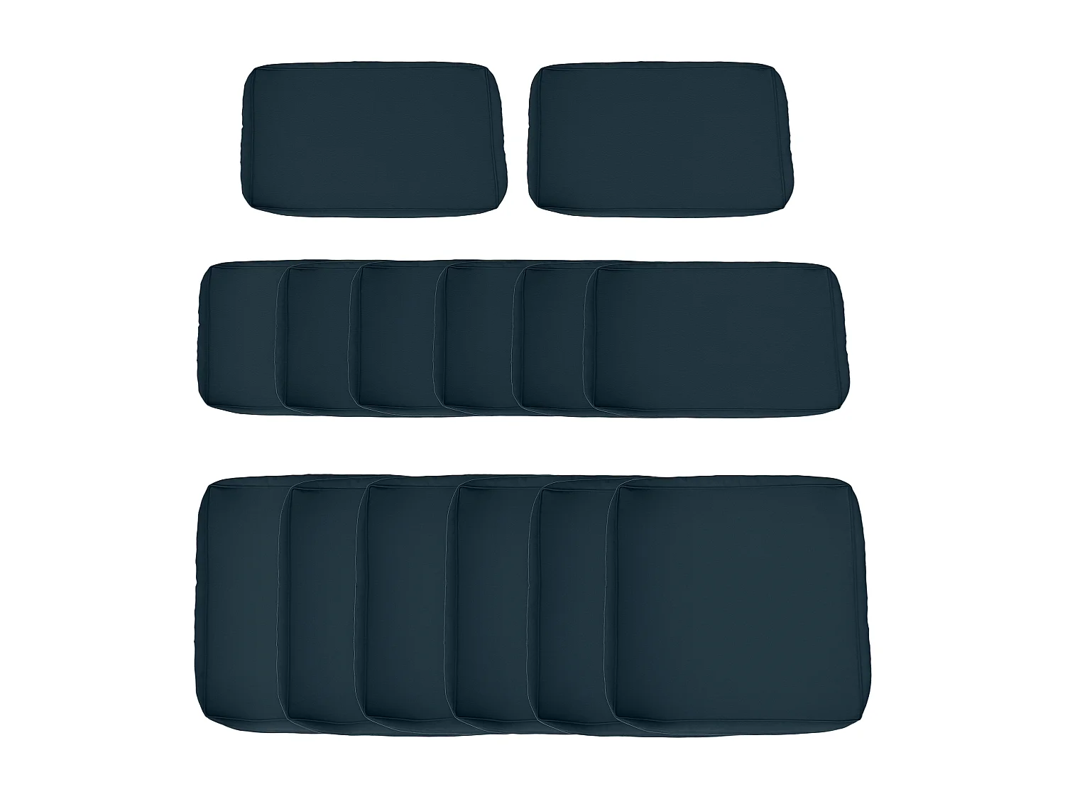 Lot de 14 housses de rechange coussins salon de jardin - 6 housses coussin d'assise, 8 housses coussin dossier - housses zippées polyester déperlant bleu