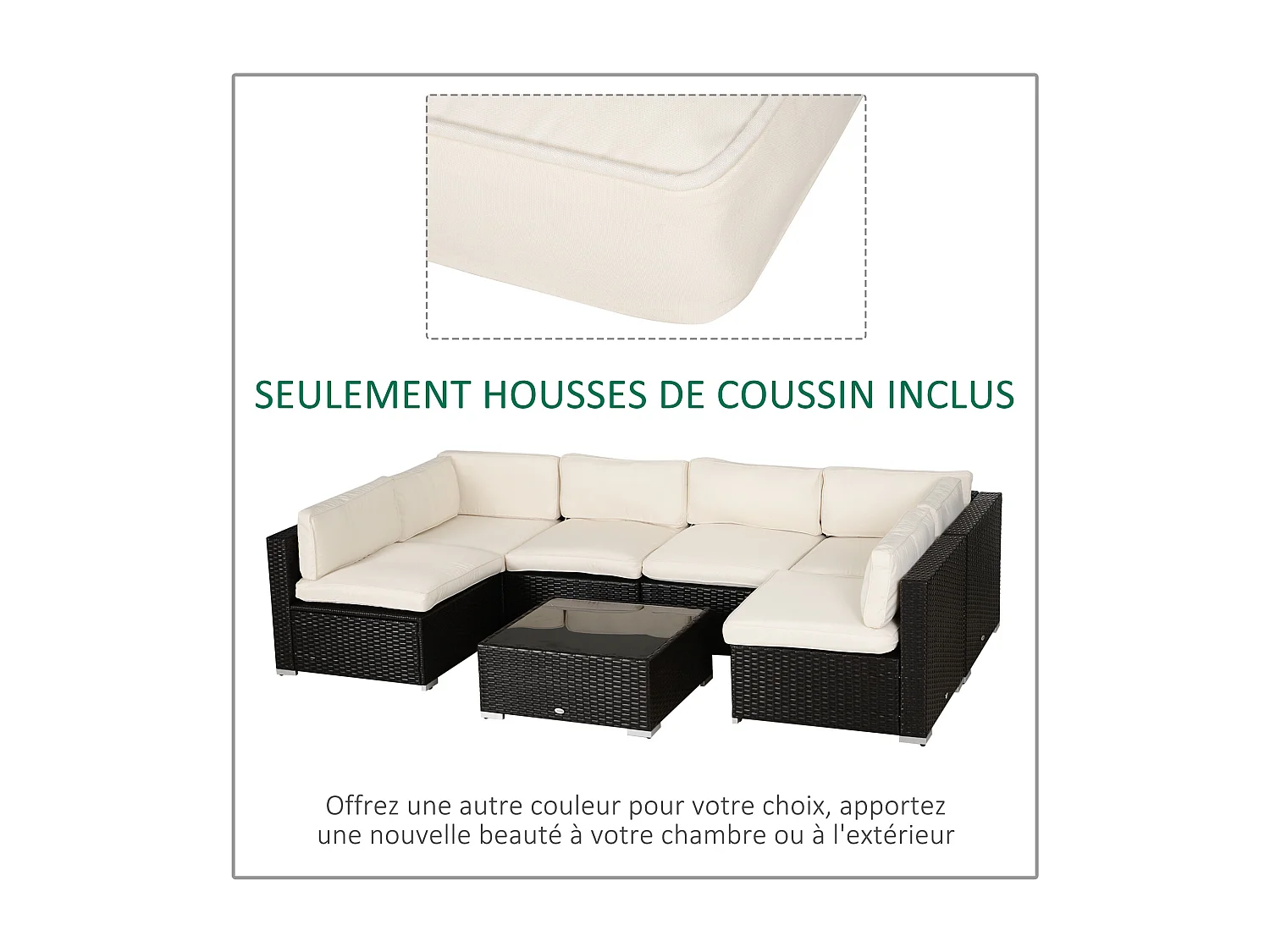 Lot de 14 housses de rechange coussins salon de jardin - 6 housses coussin d'assise, 8 housses coussin dossier - housses zippées polyester déperlant beige