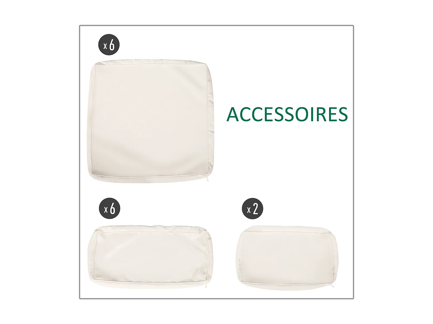 Lot de 14 housses de rechange coussins salon de jardin - 6 housses coussin d'assise, 8 housses coussin dossier - housses zippées polyester déperlant beige