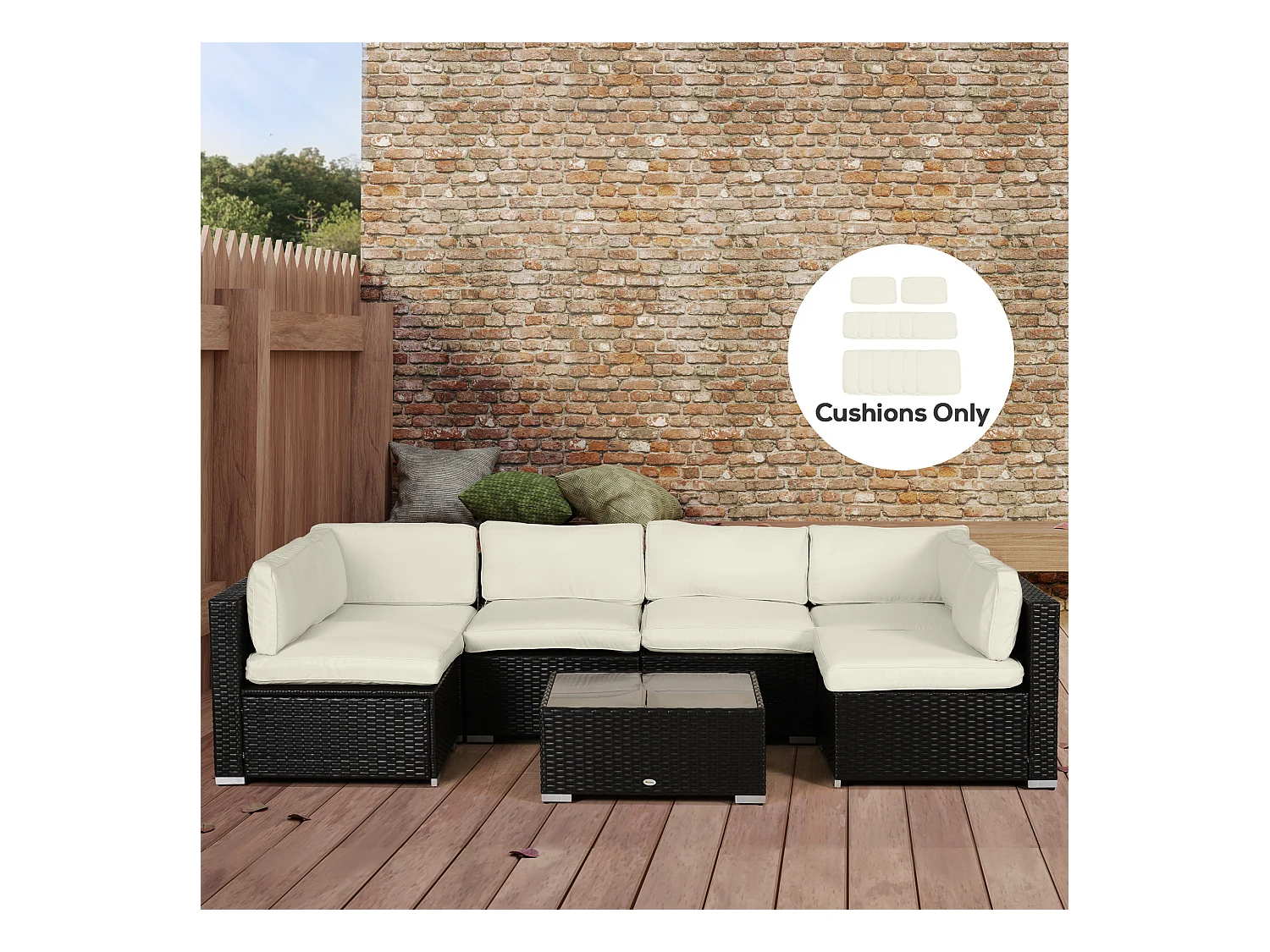 Lot de 14 housses de rechange coussins salon de jardin - 6 housses coussin d'assise, 8 housses coussin dossier - housses zippées polyester déperlant beige