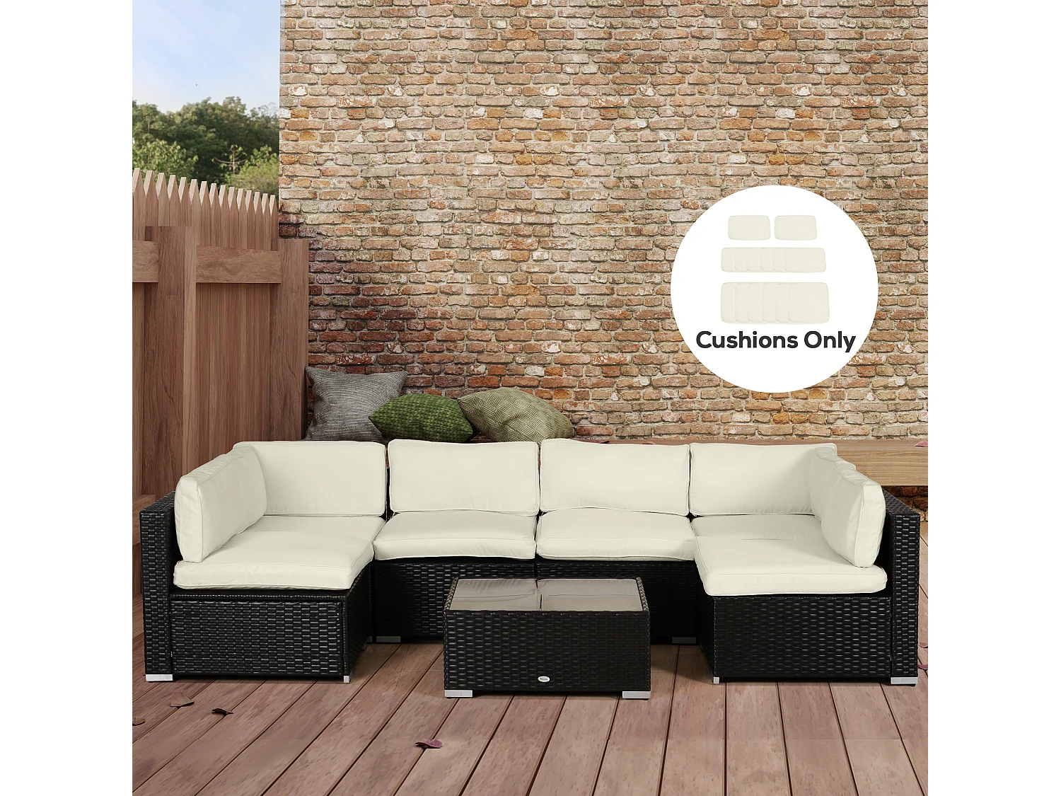 Lot de 14 housses de rechange coussins salon de jardin - 6 housses coussin d'assise, 8 housses coussin dossier - housses zippées polyester déperlant beige