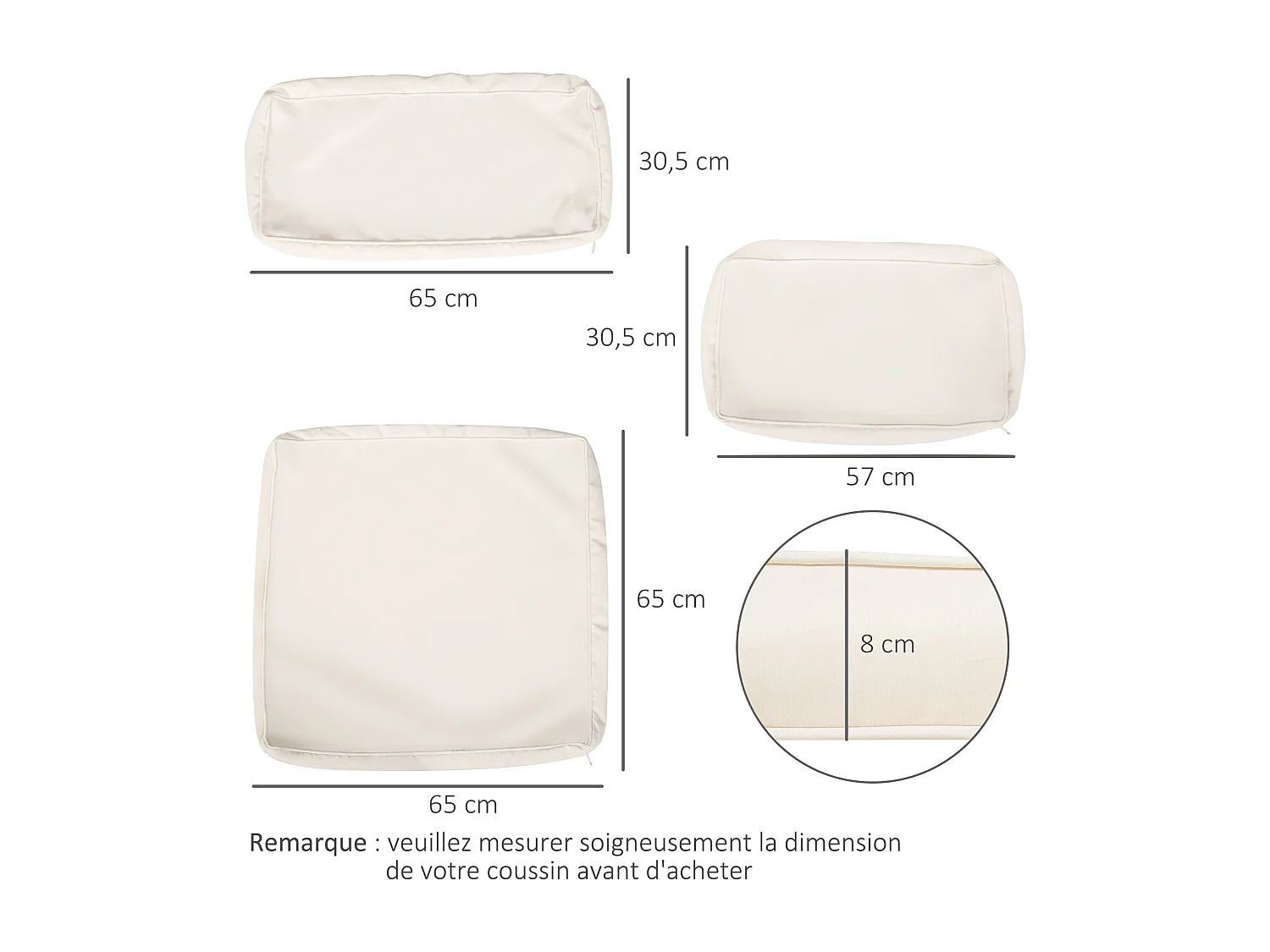 Lot de 14 housses de rechange coussins salon de jardin - 6 housses coussin d'assise, 8 housses coussin dossier - housses zippées polyester déperlant beige