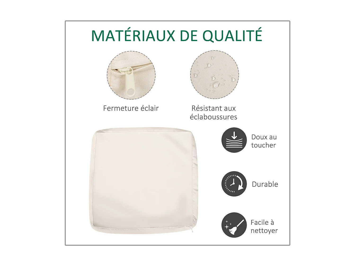 Lot de 14 housses de rechange coussins salon de jardin - 6 housses coussin d'assise, 8 housses coussin dossier - housses zippées polyester déperlant beige