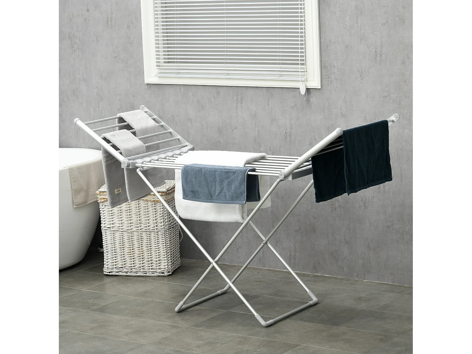 Séchoir étendoir à linge électrique chauffant pliable 2 ailes repliables 230W 45-55°C aluminium