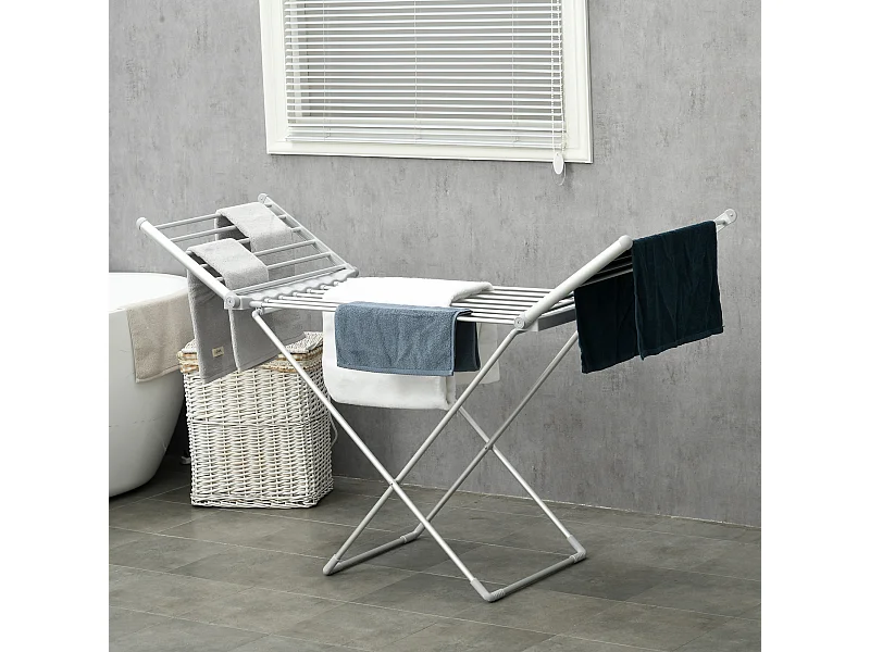 Séchoir étendoir à linge électrique chauffant pliable 2 ailes repliables 230W 45-55°C aluminium