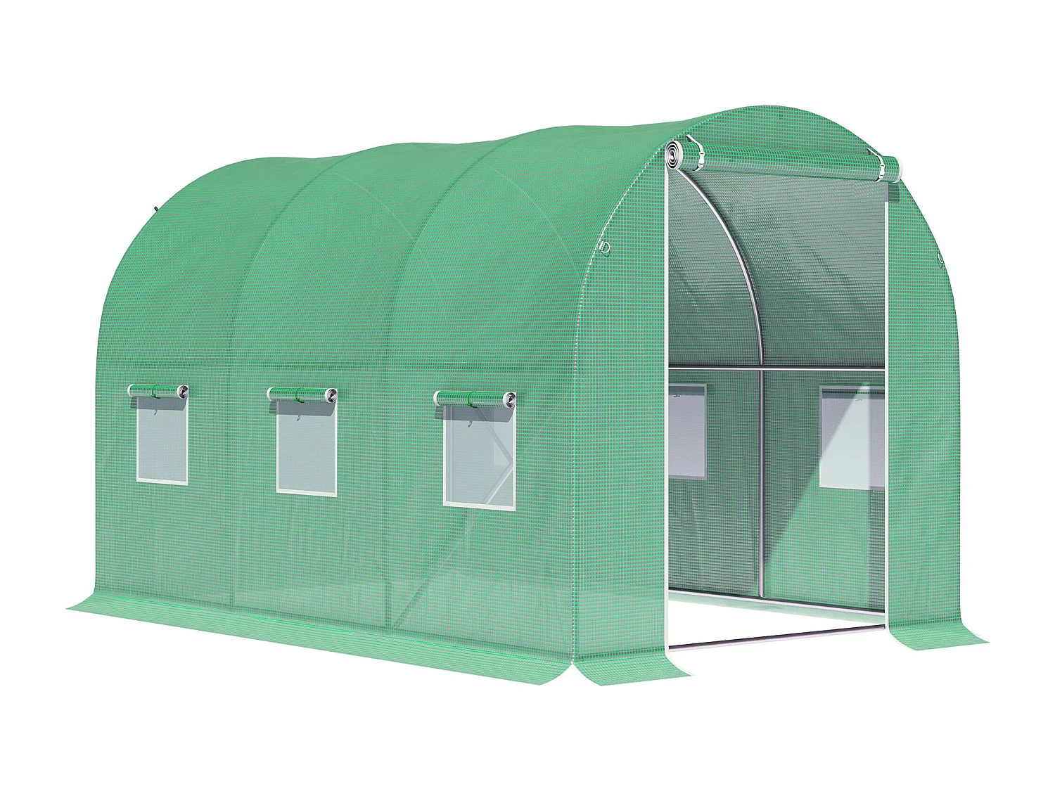 Serre de jardin tunnel surface sol 6 m² 3L x 2l x 2H m châssis tubulaire renforcé porte zippée 6 fenêtres enroulables vert