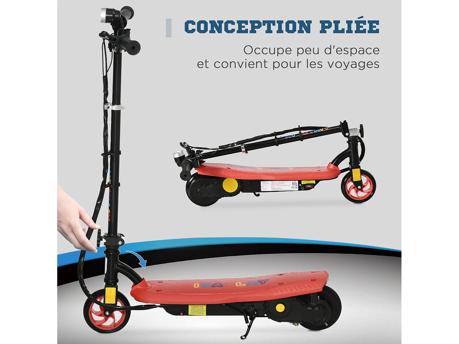 Trottinette électrique 120 W pliable pour enfant 7-14 ans 12 Km/h max. autonomie 10 Km max. rouge