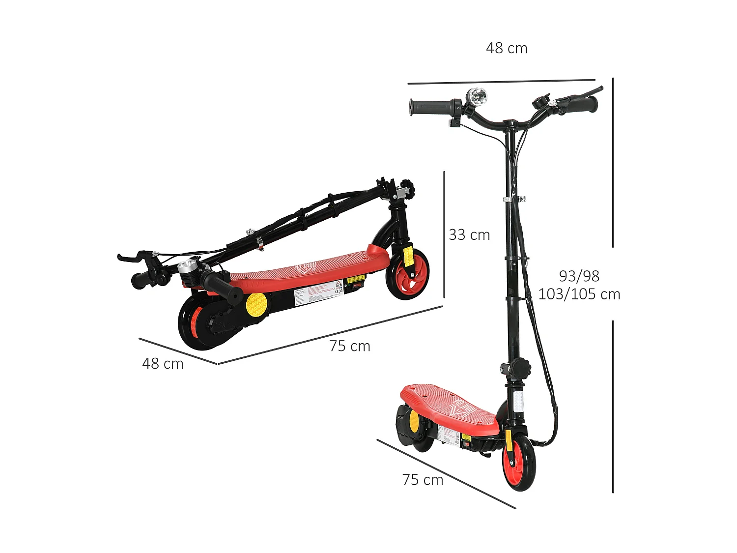 Trottinette électrique 120 W pliable pour enfant 7-14 ans 12 Km/h max. autonomie 10 Km max. rouge