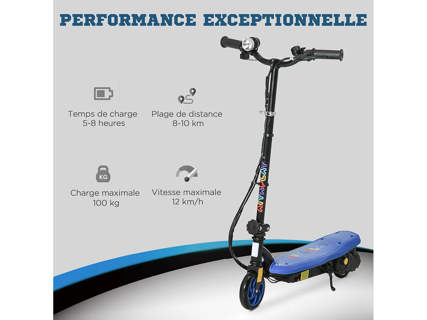 Trottinette électrique 120 W pliable pour enfant 7-14 ans 12 Km/h max. autonomie 10 Km max. bleu