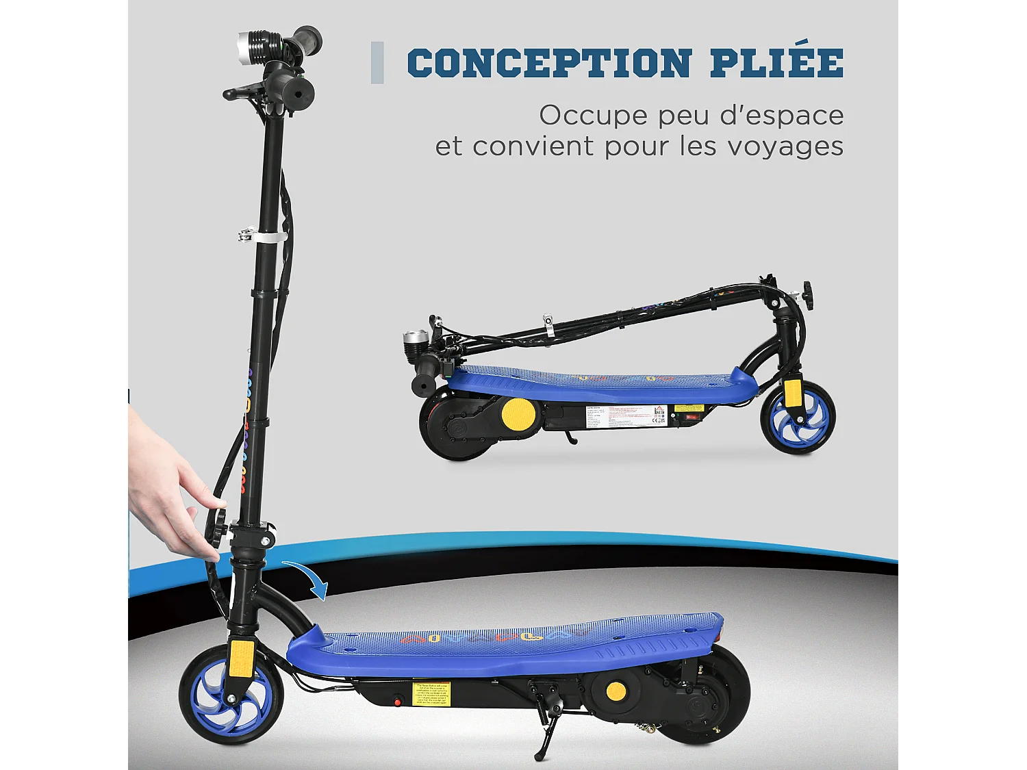 Trottinette électrique 120 W pliable pour enfant 7-14 ans 12 Km/h max. autonomie 10 Km max. bleu