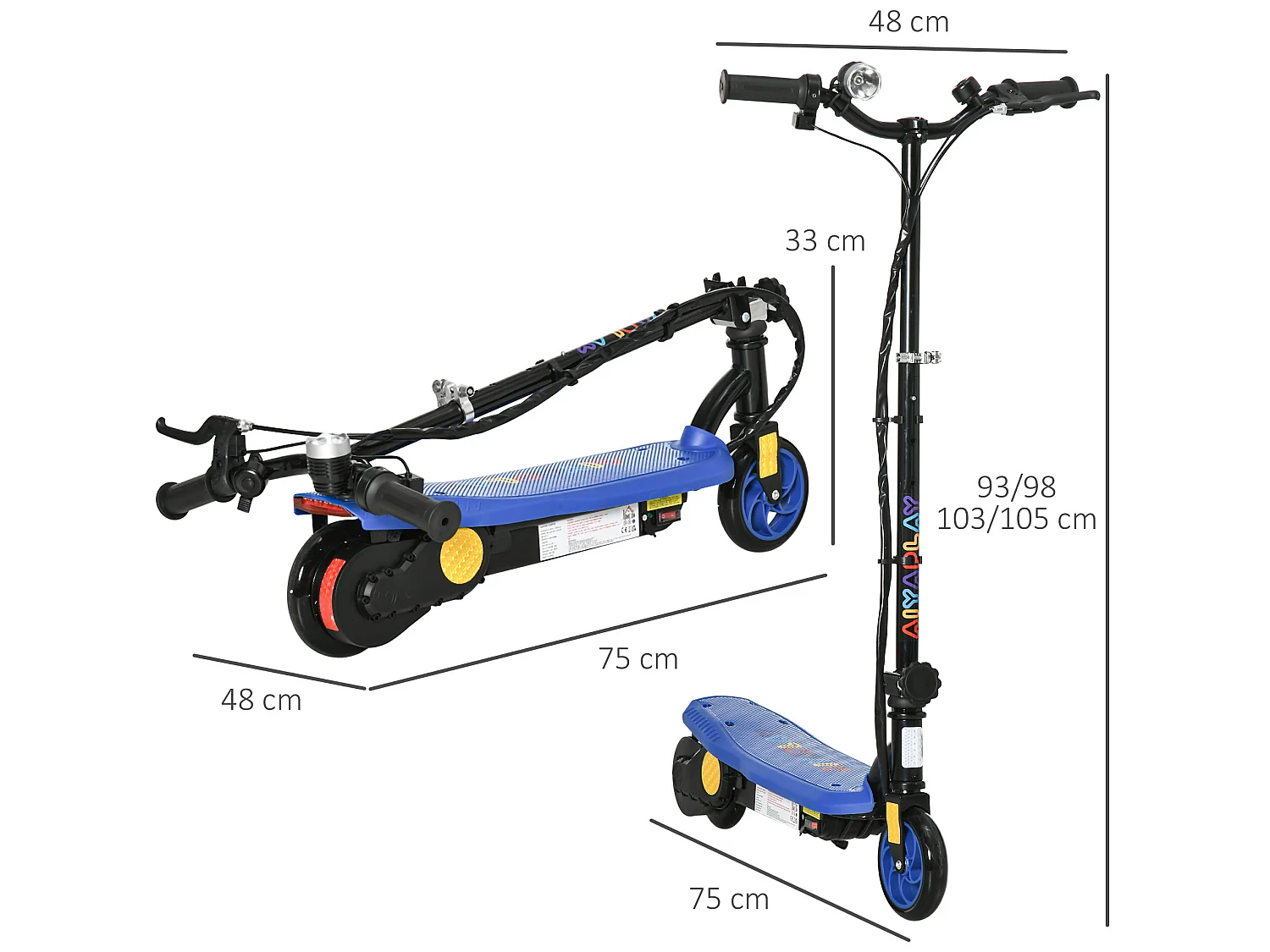 Trottinette électrique 120 W pliable pour enfant 7-14 ans 12 Km/h max. autonomie 10 Km max. bleu