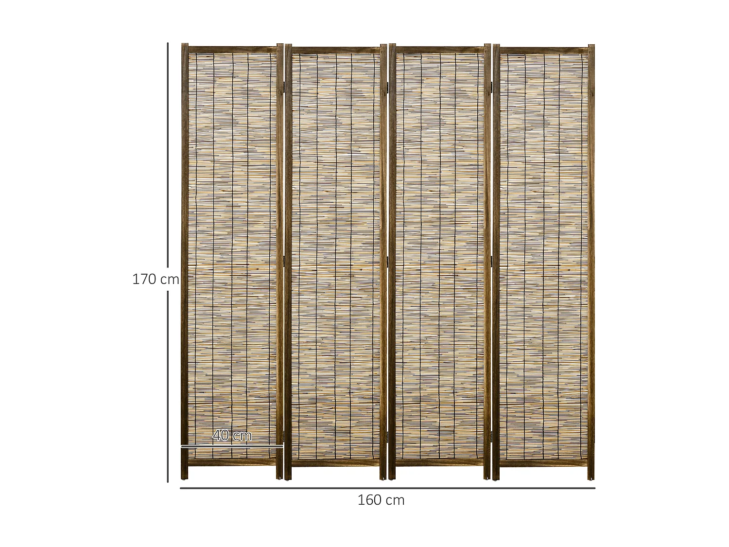 Paravent intérieur 4 panneaux pliables séparateur de pièce bois de paulownia roseau