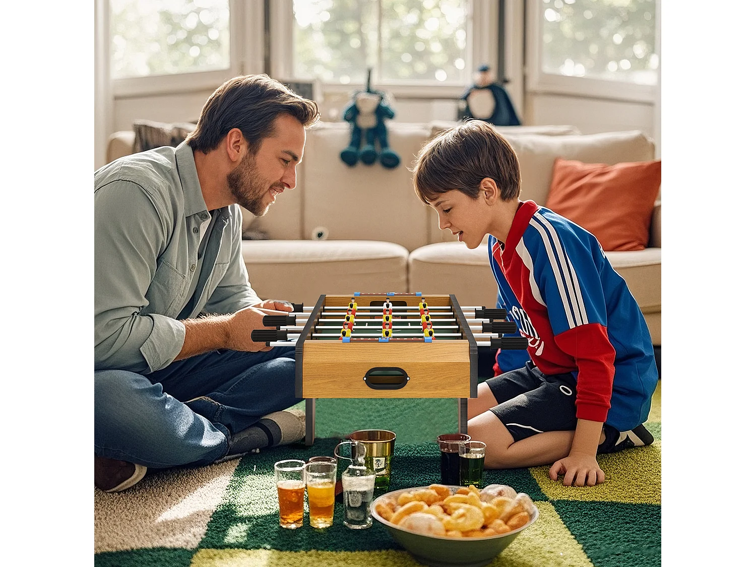 Table baby-foot enfant à partir de 6 ans 2 ballons 18 joueurs MDF vert aspect bois