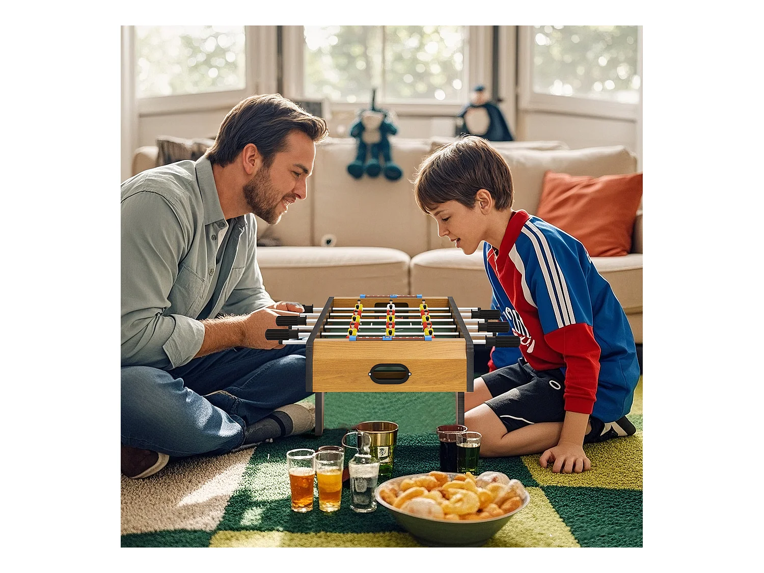 Table baby-foot enfant à partir de 6 ans 2 ballons 18 joueurs MDF vert aspect bois