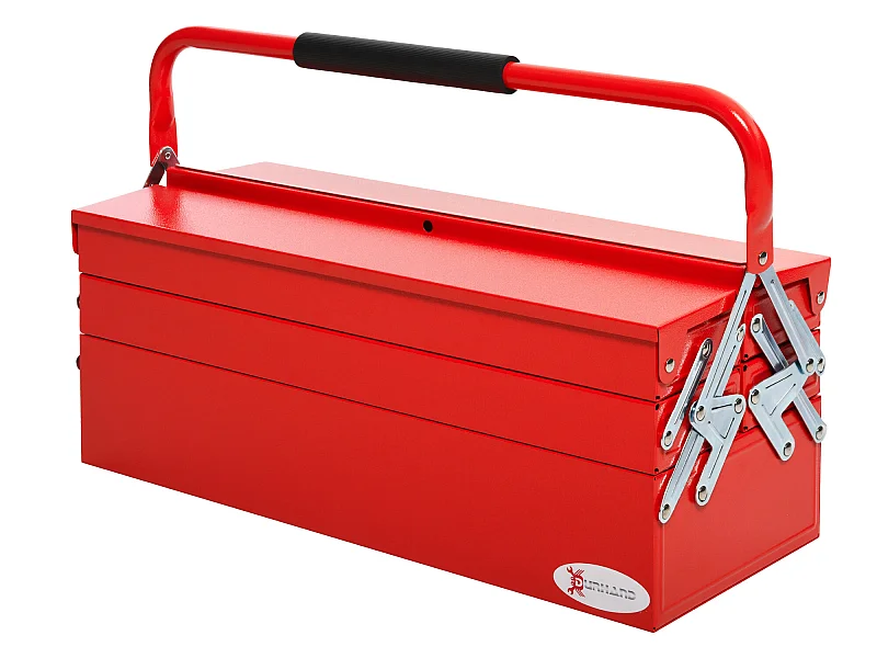 HOMCOM Boite à outils métallique - coffret à outils - caisse à outils 3 niveaux 5 plateaux rétractables - tôle acier rouge