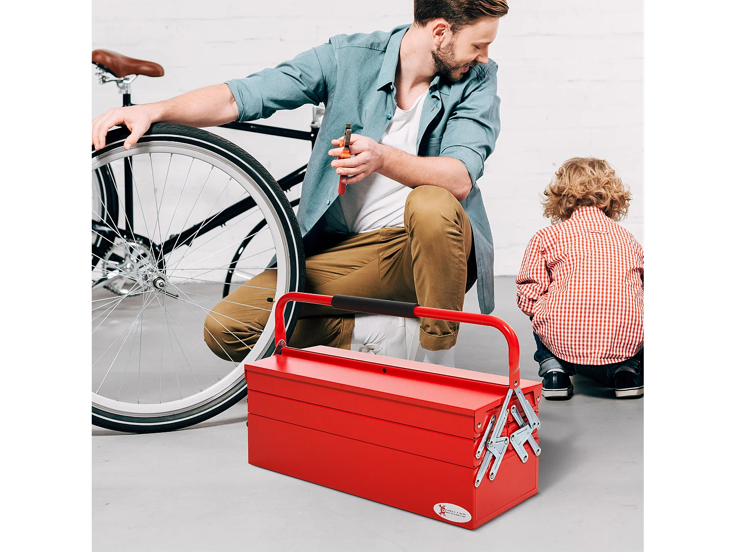 HOMCOM Boite à outils métallique - coffret à outils - caisse à outils 3 niveaux 5 plateaux rétractables - tôle acier rouge