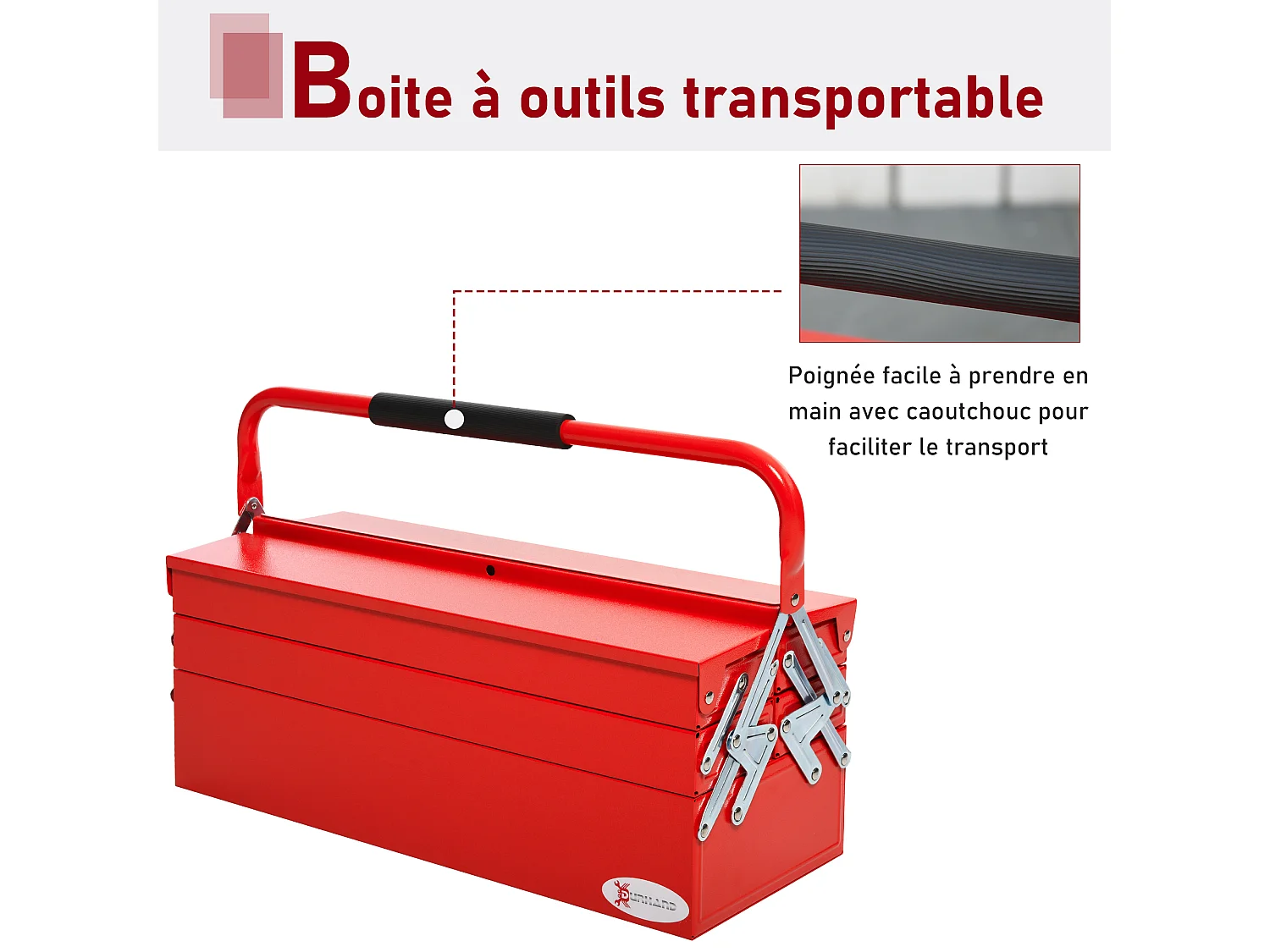 HOMCOM Boite à outils métallique - coffret à outils - caisse à outils 3 niveaux 5 plateaux rétractables - tôle acier rouge