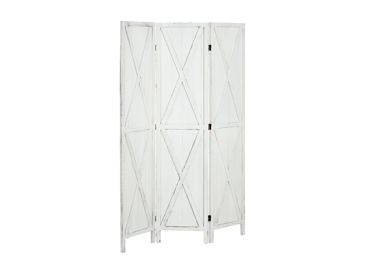 Paravent intérieur 3 panneaux style campagnard chic - séparateur de pièce avec croisillons - blanc effet vieilli