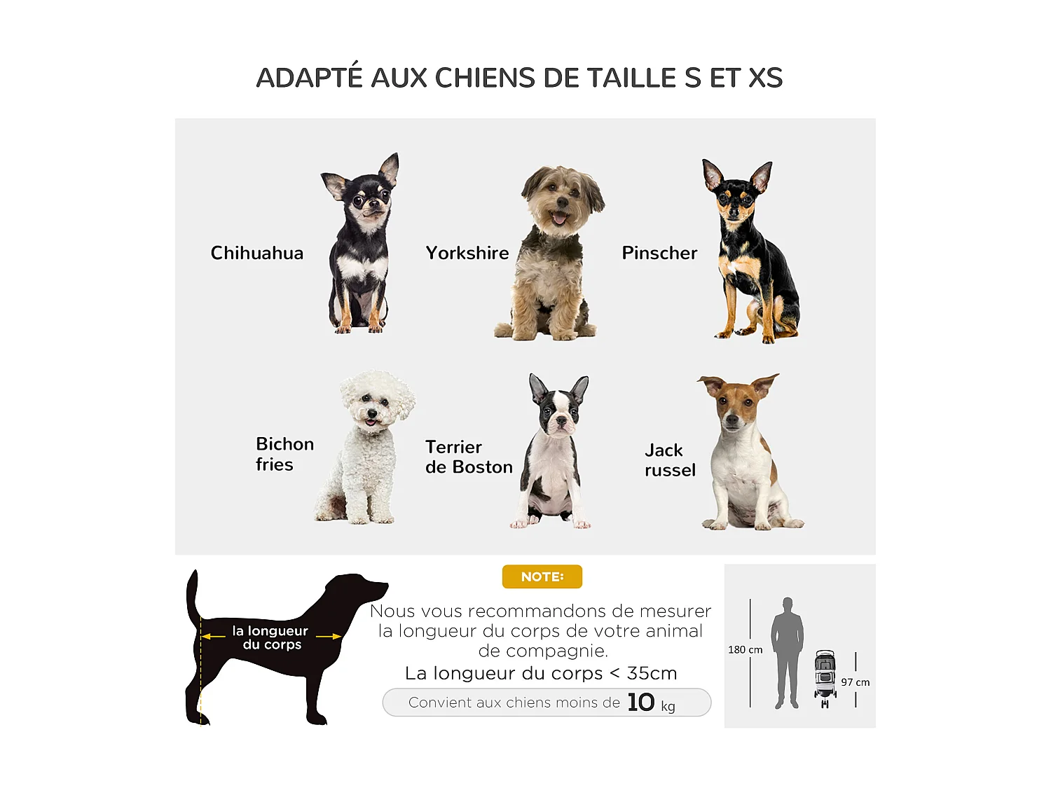 Poussette buggy pliable animaux chariot pliant chien chat porte-gobelet panier de rangement inclus roues avec frein tissu 600D Oxford métal gris