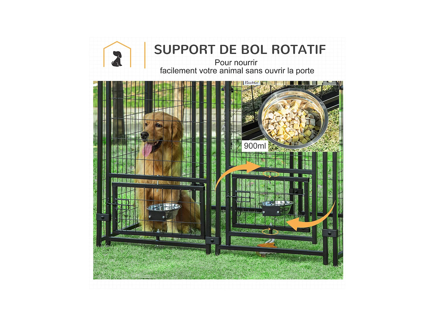 Chenil extérieur pour chien - cage chien - enclos chien - toile toit imperméable anti-UV, porte verrouillable, 2 bols rotatifs - acier noir oxford pourpre