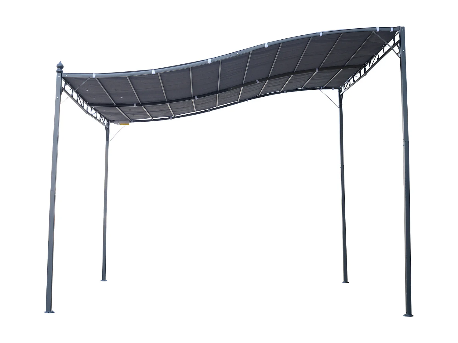 Pergola tonnelle de jardin auvent 2,97 x 2,97 m adossable métal noir polyester anti-UV gris