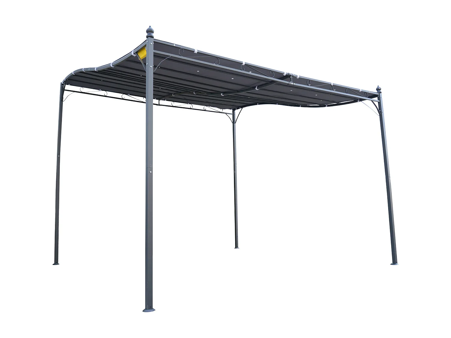 Pergola tonnelle de jardin auvent 2,97 x 2,97 m adossable métal noir polyester anti-UV gris