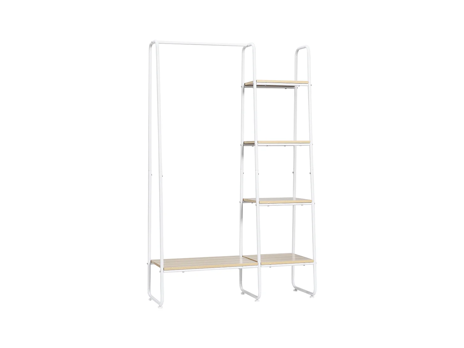 Vestiaire d'entrée - penderie, 5 étagères - dim. 101L x 39l x 160H cm - acier blanc panneaux aspect bois clair