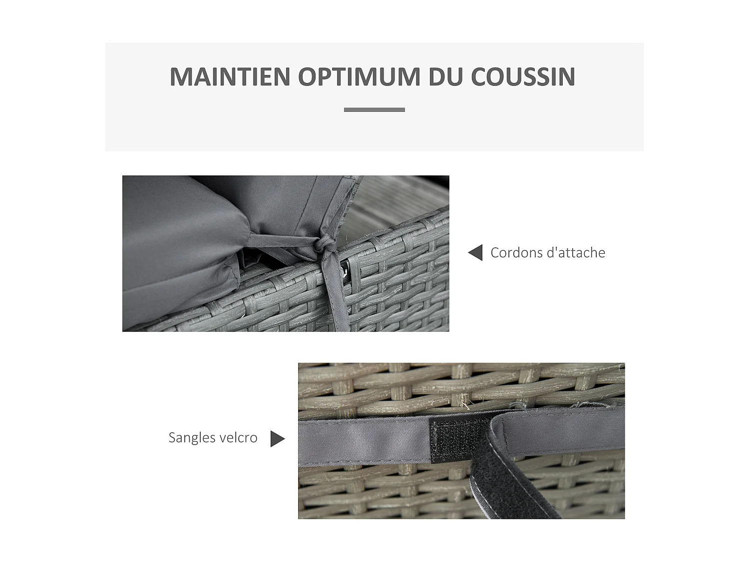 Lot de 2 matelas pour bain de soleil transat - cordons et scratchs d'attache - dim. 196L x 55l cm ép. 8 cm - polyester déperlant gris