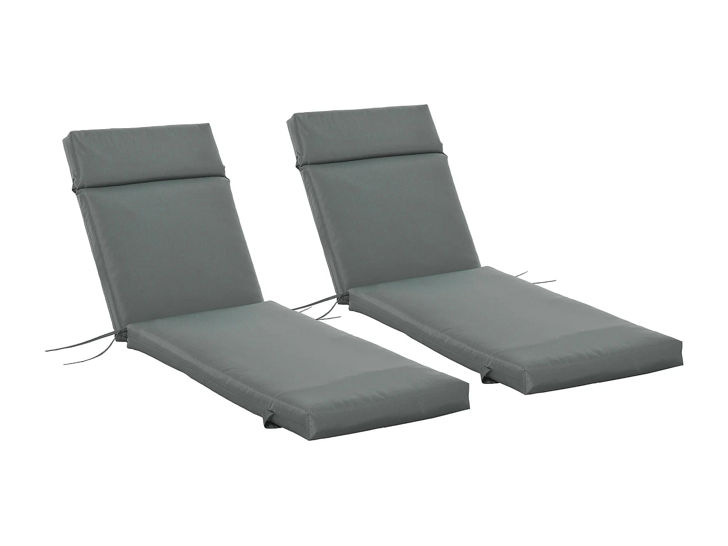 Lot de 2 matelas pour bain de soleil transat - cordons et scratchs d'attache - dim. 196L x 55l cm ép. 8 cm - polyester déperlant gris