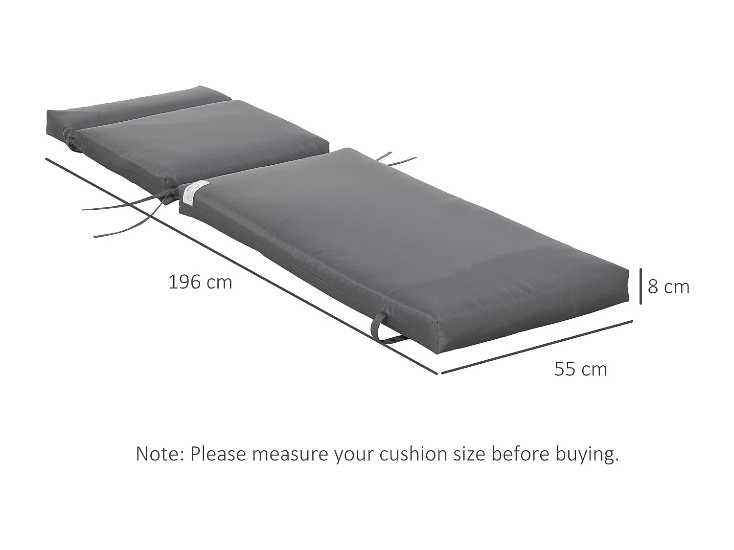 Lot de 2 matelas pour bain de soleil transat - cordons et scratchs d'attache - dim. 196L x 55l cm ép. 8 cm - polyester déperlant gris
