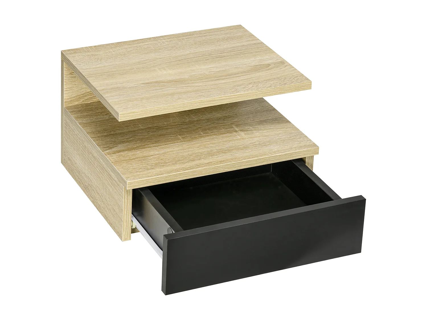 Lot de 2 tables de chevet murales - lot de 2 tables de nuit - tiroir coulissant, niche et plateau - aspect chêne clair noir