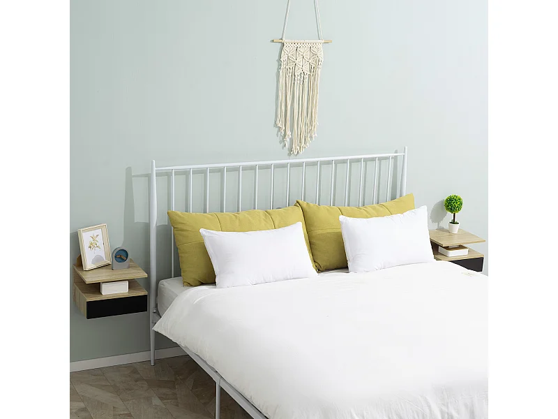 Lot de 2 tables de chevet murales - lot de 2 tables de nuit - tiroir coulissant, niche et plateau - aspect chêne clair noir