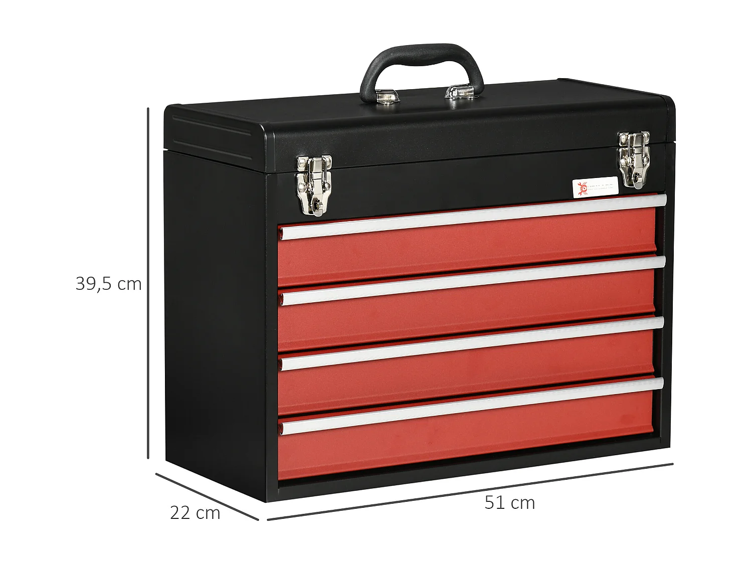 Boite à outils métallique coffret à outils caisse à outils 4 tiroirs + plateau tôle acier rouge noir