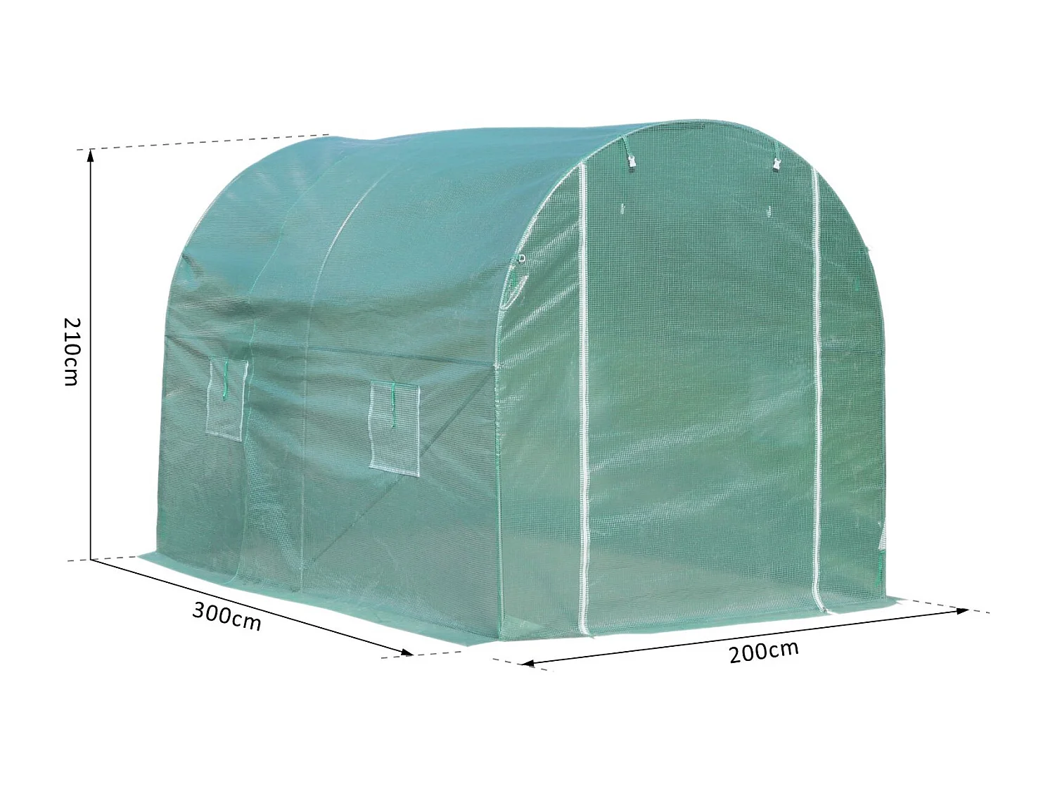 Serre de jardin tunnel surface sol 6 m² 3L x 2l x 2,10H m châssis tubulaire renforcé porte zippée 4 fenêtres enroulables vert