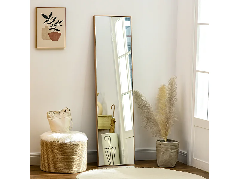 Miroir sur pied rectangulaire dim. 40L x 35l x 147H cm MDF aspect bois de chêne clair