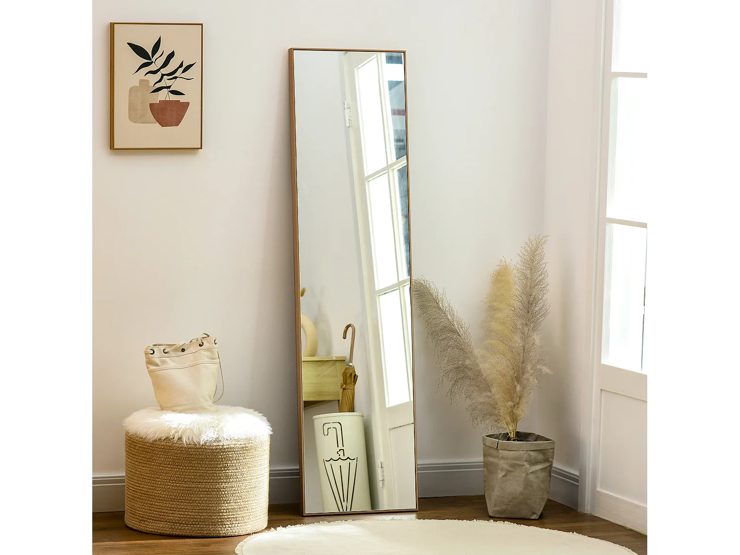 Miroir sur pied rectangulaire dim. 40L x 35l x 147H cm MDF aspect bois de chêne clair