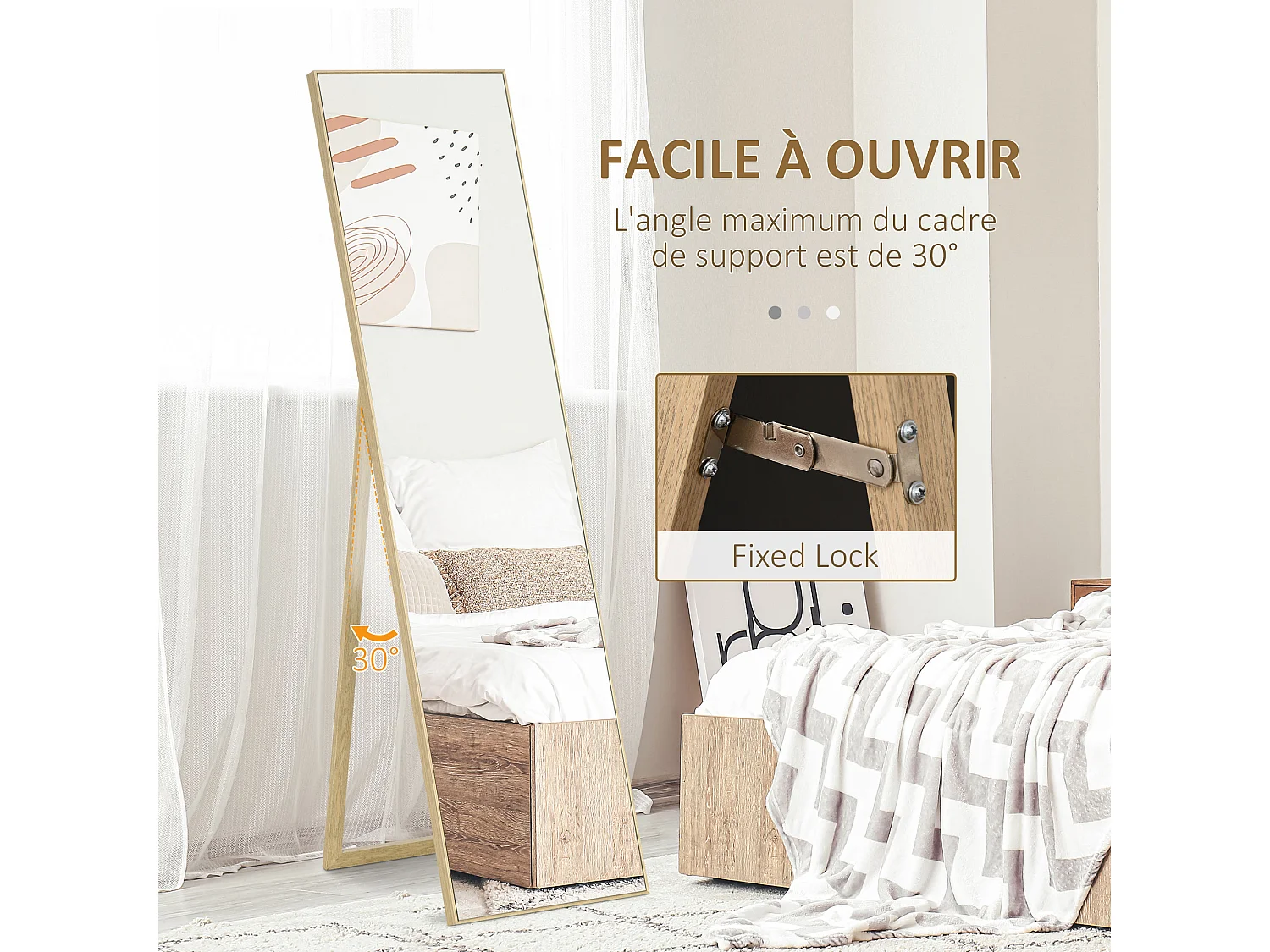 Miroir sur pied rectangulaire dim. 40L x 35l x 147H cm MDF aspect bois de chêne clair
