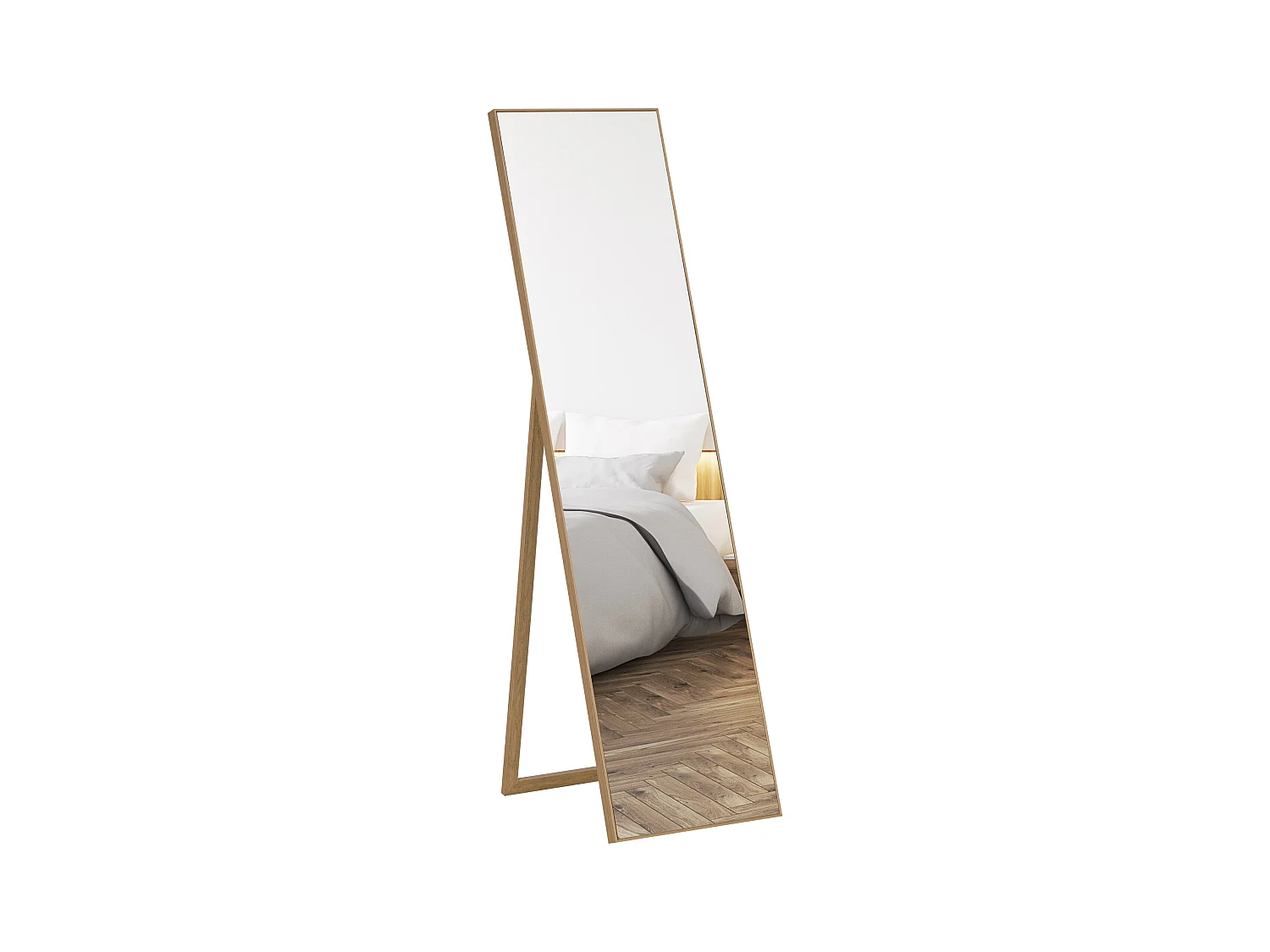 Miroir sur pied rectangulaire dim. 40L x 35l x 147H cm MDF aspect bois de chêne clair